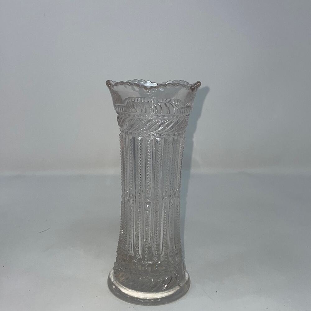 Vintage Early American Pressed Glass Strigil vase Tarentum Glass Co
